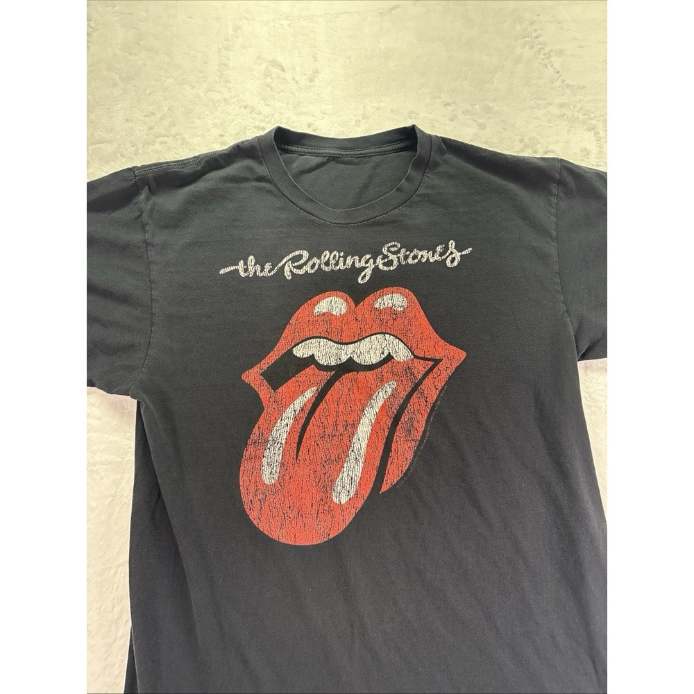 The Rolling Stones 1975 US Tour Band  T Shirt Mens Size M Black Distressed